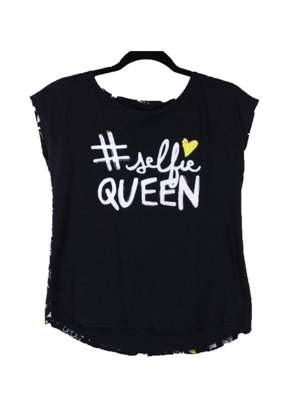 tg total girl Black White Yellow Graphic Scoop Neck Sleeveless High Low Hem Top